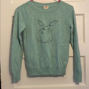 Blue green bunny print sweater